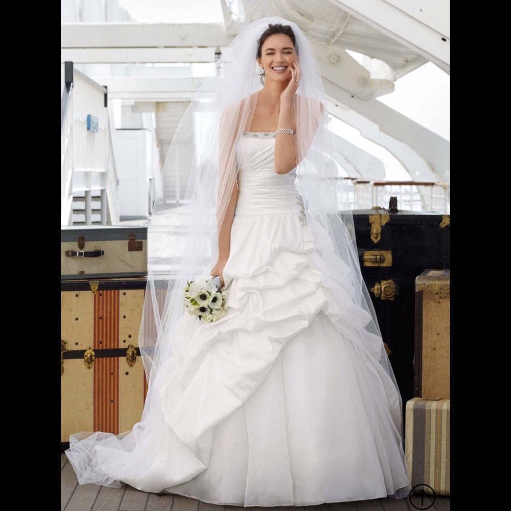 David’s Bridal Ivory Strapless Wedding Gown, 12